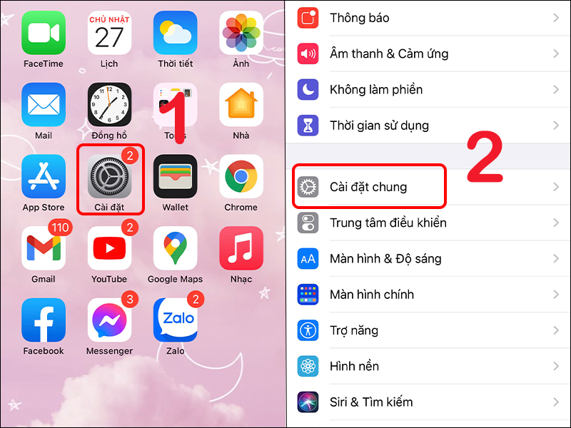 Vào Cài đặt chung trên iPhone